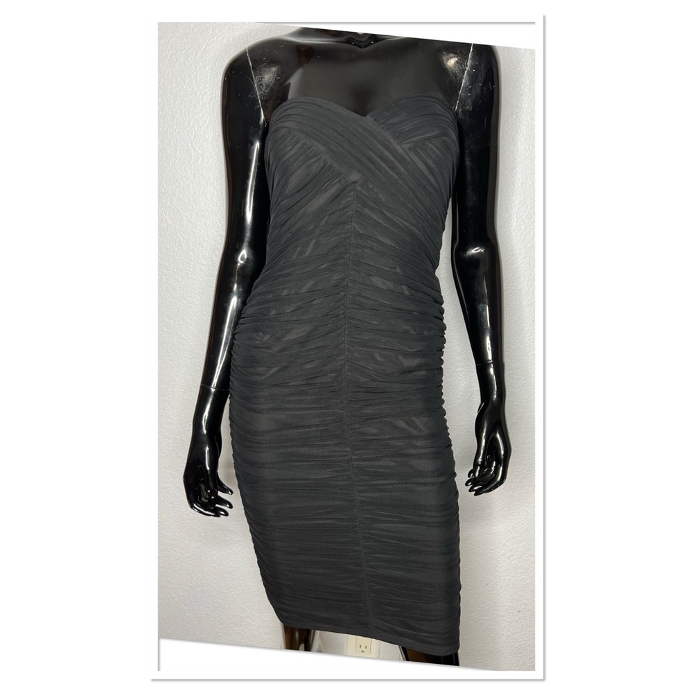 Tadashi Shoji Black Tulle/Mesh Ruched Bodycon Strapless Dress Sz XS